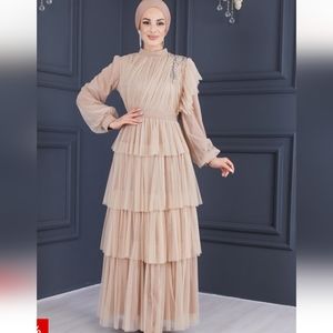 Taupe Modest Evening Eid Gown Dress L/XL